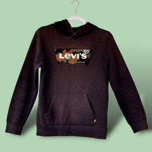 Black Levi’s Camo Batwing Boy's Graphic Logo Soft Fleece Hoodie Size Large 12 yr